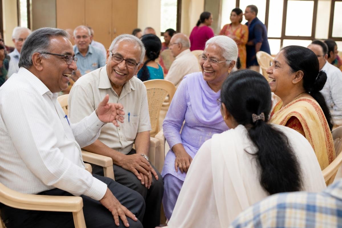 Group of Indian senior citizens enjoying a community activity together
